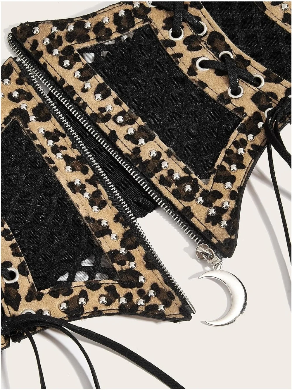 Wide Leopard-Accent Corset Belt in Black and Gold
